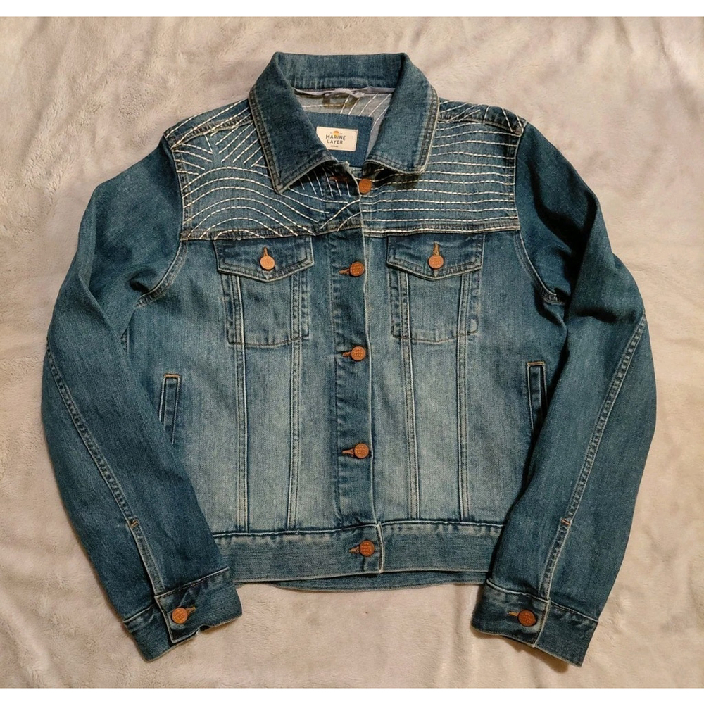 MARINE LAYER Blue Jean Eileen Embroidered Jacket Soft Denim Size Women's Large - Picture 4 of 13